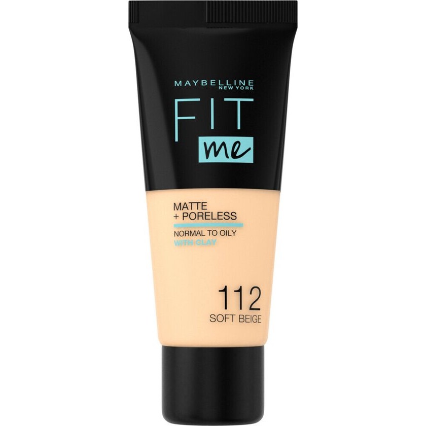 Maybelline New York – Fit Me Matte + Poreless Foundation – 112 Soft Beige – Medium Dekkende Foundation met Matte Finish voor de Normale tot Vette Huid – 30 ml