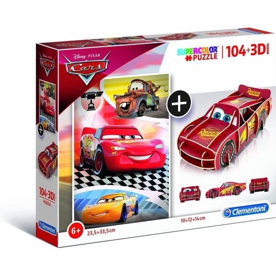 Clementoni – 104-delige Legpuzzel + 3D-model – Cars – Disney, puzzels kinderen
