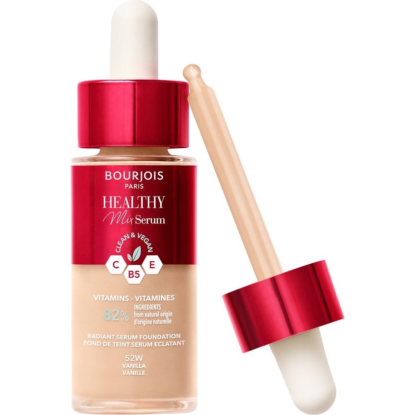 Bourjois Healthy Mix – 52 – Vanilla, Serum Foundation, laat de huid onmiddellijk stralen, hydrateert tot 24 uur lang, vegan formule, dauwachtige finish, houdt de hele dag lang, 30 ml