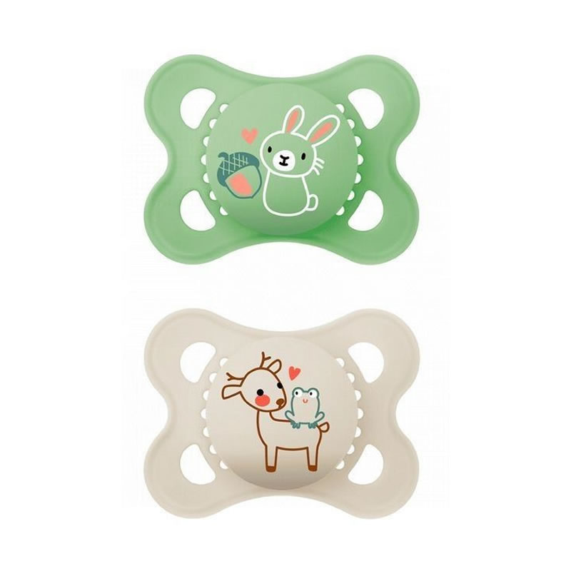 Mam Original Pure Silicone Pacifier 2-6 Months Green/Beige Smooth – 2 Units